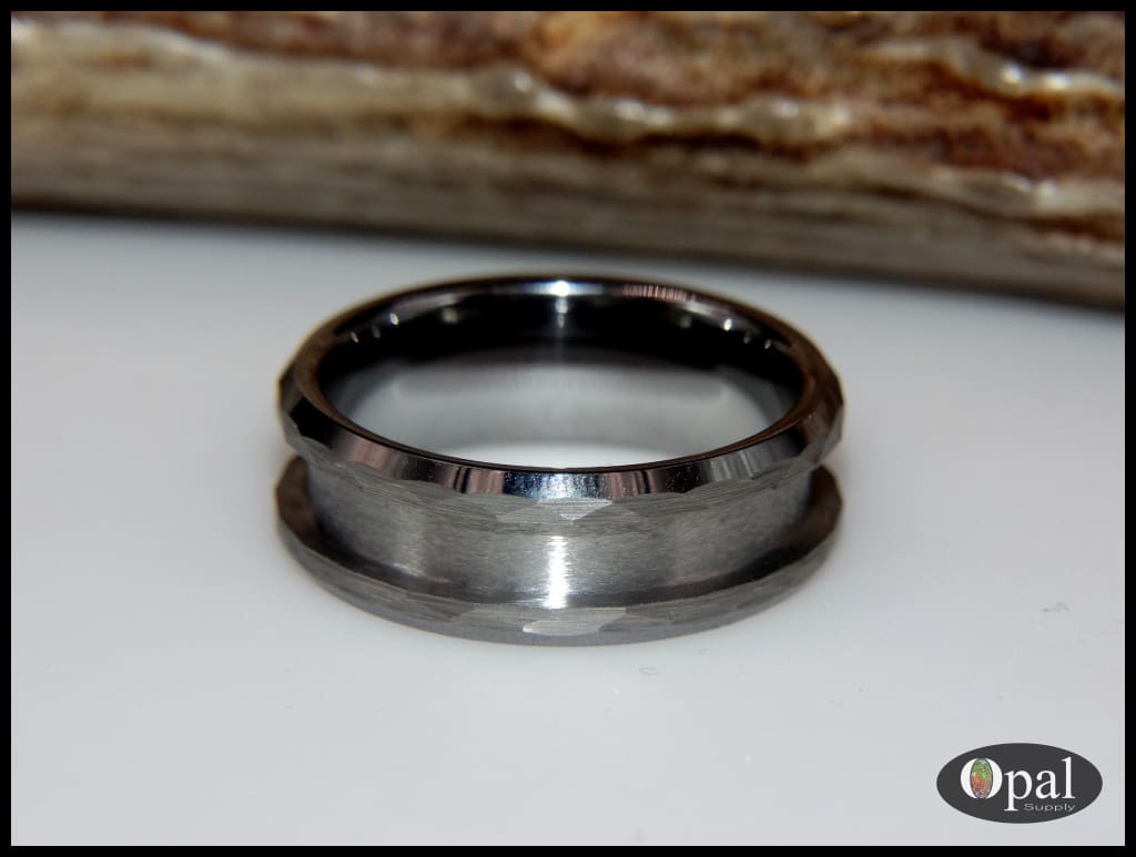 Ring Core Blank Tungsten Carbide Hammered Faceted For Inlay