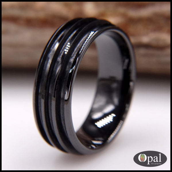 Ring Core Blank Ceramic (Black) Triple Channel for Inlay