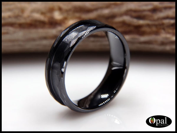 Ring Core Blank Hammered Facets Beveled Edge Ceramic (Black) for Inlay