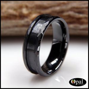 Ring Core Blank Hammered Facets Beveled Edge Ceramic (Black) for Inlay