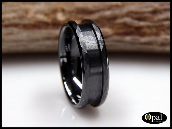 Ring Core Blank Hammered Facets Beveled Edge Ceramic (Black) for Inlay