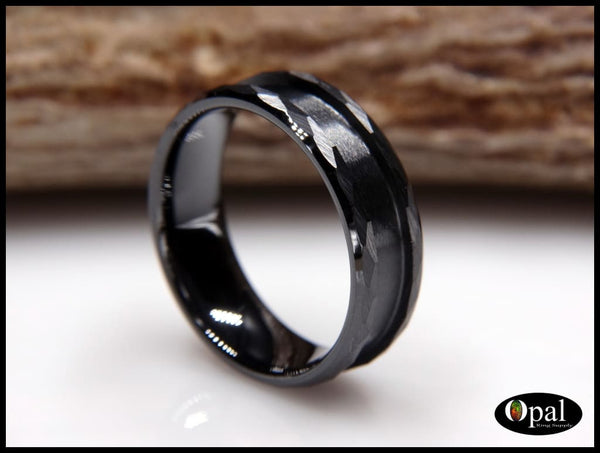 Ring Core Blank Hammered Facets Beveled Edge Ceramic (Black) for Inlay