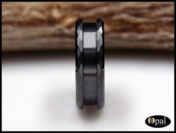 Ring Core Blank Hammered Facets Beveled Edge Ceramic (Black) for Inlay