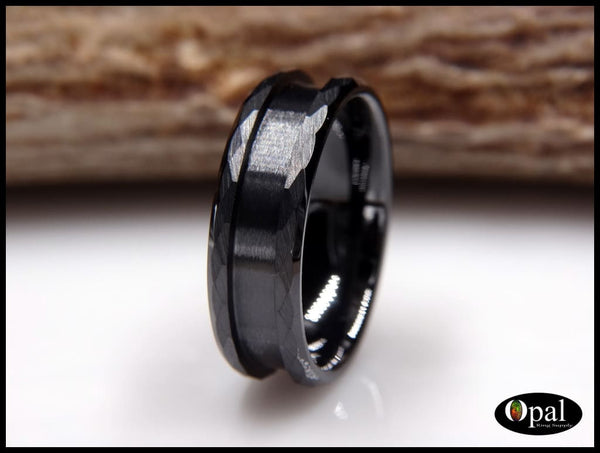 Ring Core Blank Hammered Facets Beveled Edge Ceramic (Black) for Inlay