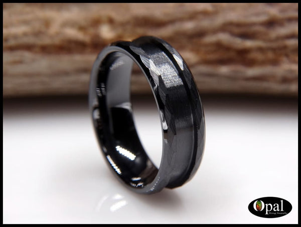 Ring Core Blank Hammered Facets Beveled Edge Ceramic (Black) for Inlay