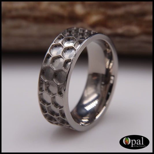 Titanium ring blank honeycomb inlay pattern