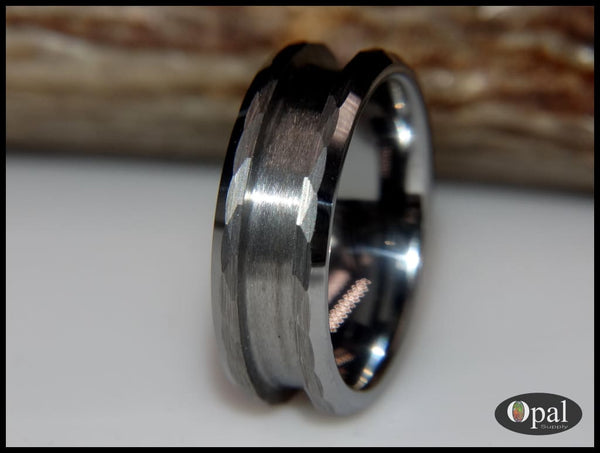 Ring Core Blank Tungsten Carbide Hammered Faceted For Inlay