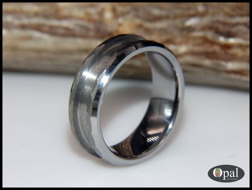 Ring Core Blank Tungsten Carbide Hammered Faceted for Inlay Opal Ring Supply
