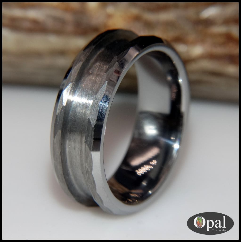 Ring Core Blank Tungsten Carbide Hammered Faceted For Inlay